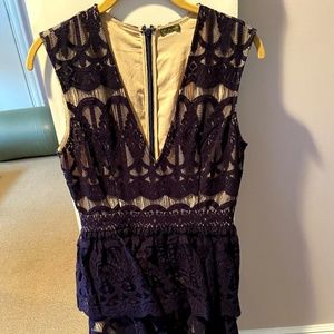 Sleeveless lace designer peplum a-line midi dress